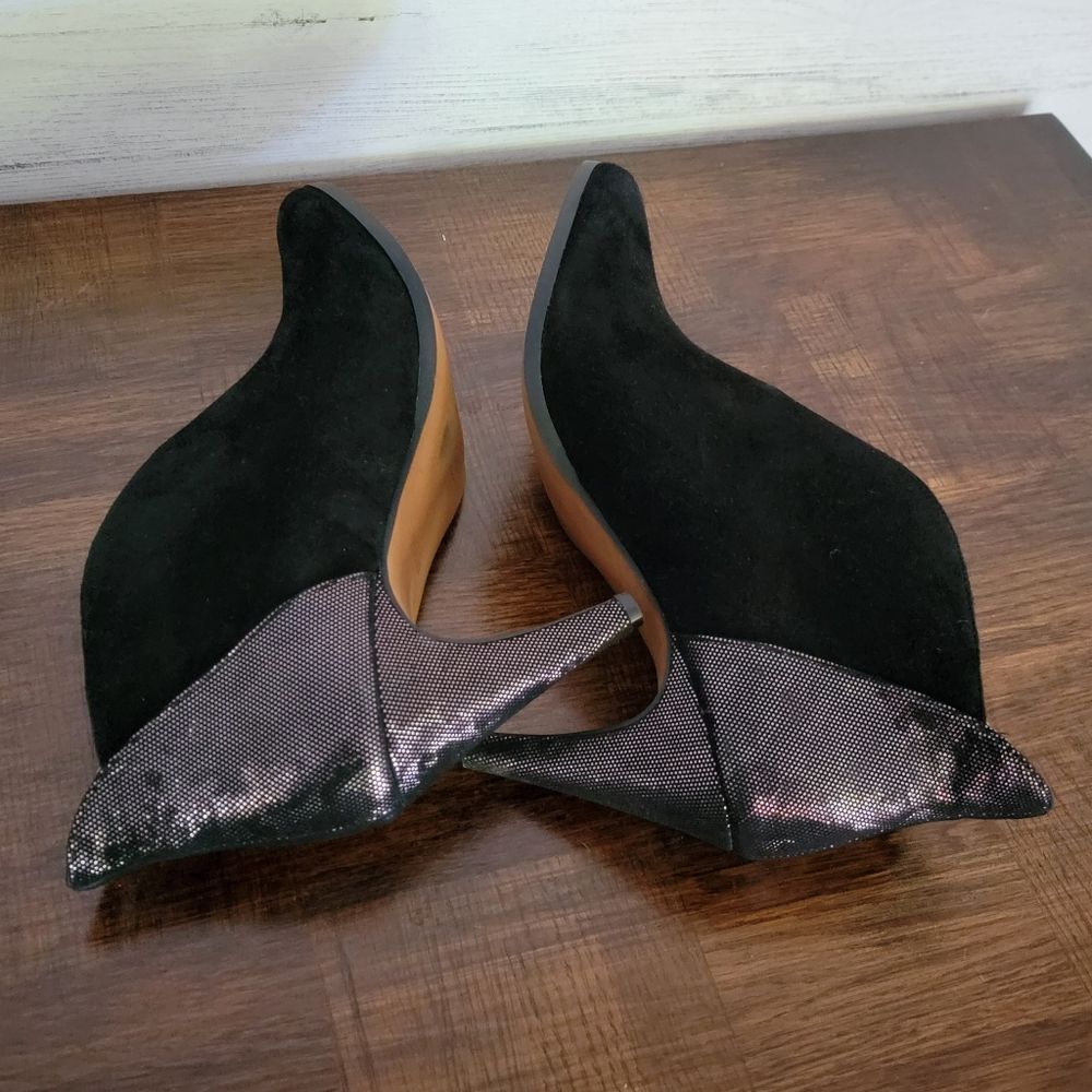 Paolo Linea Booties Heel Pointed Toe Black Suede Print Womens size 11 - Picture 4 of 7